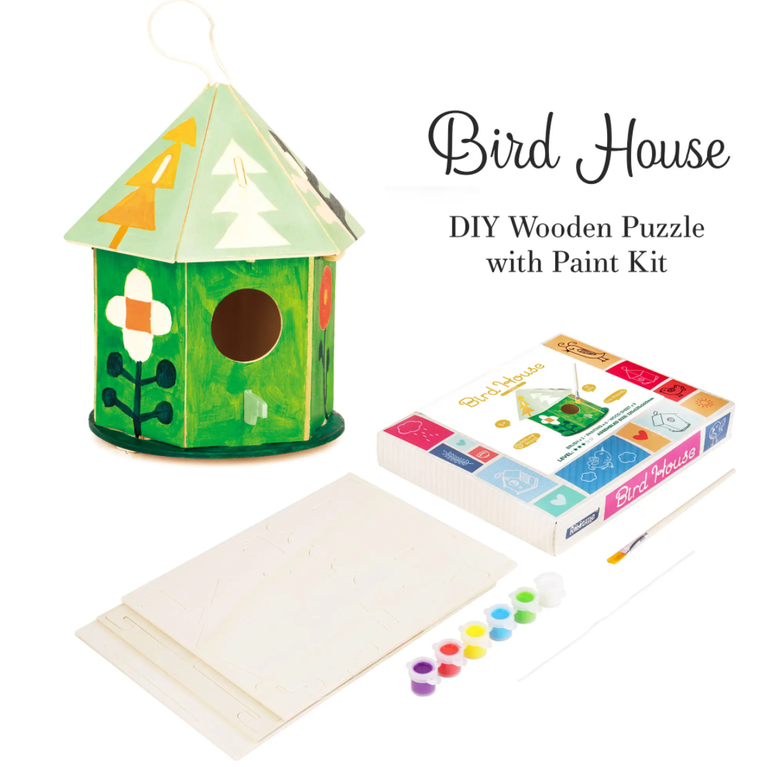 DIY 3D Wooden Birdhouse with Paint Kit (Green) - Stay Forever