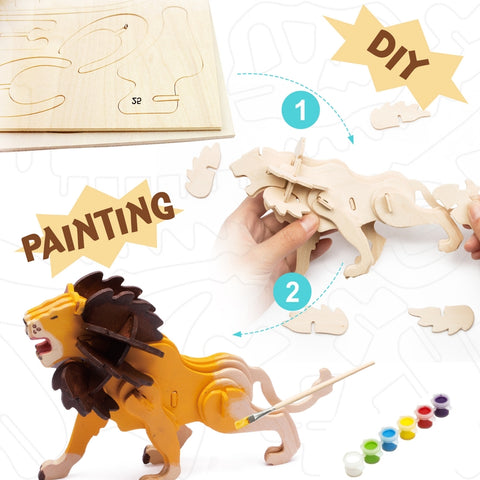 3D Wooden Puzzle Paint Kit: Lion