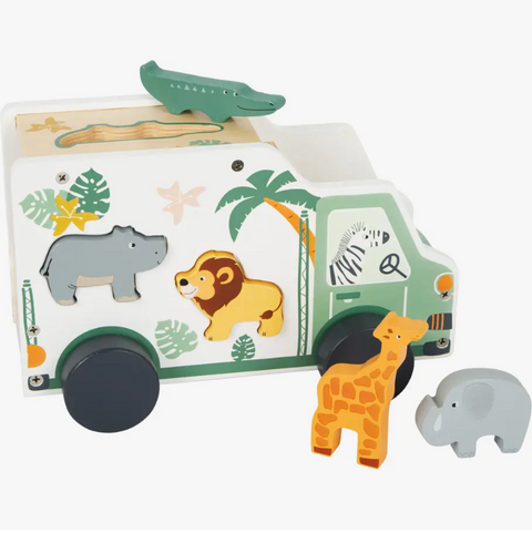 Small Foot Wooden Toys Safari Truck Shape Sorter Animal Playset