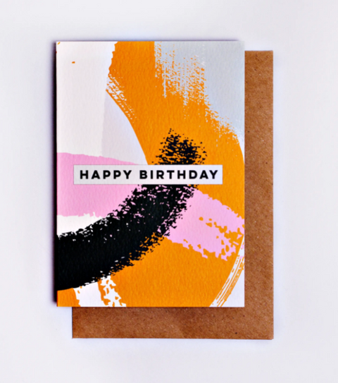 Pink Mustard Swirl Birthday Card