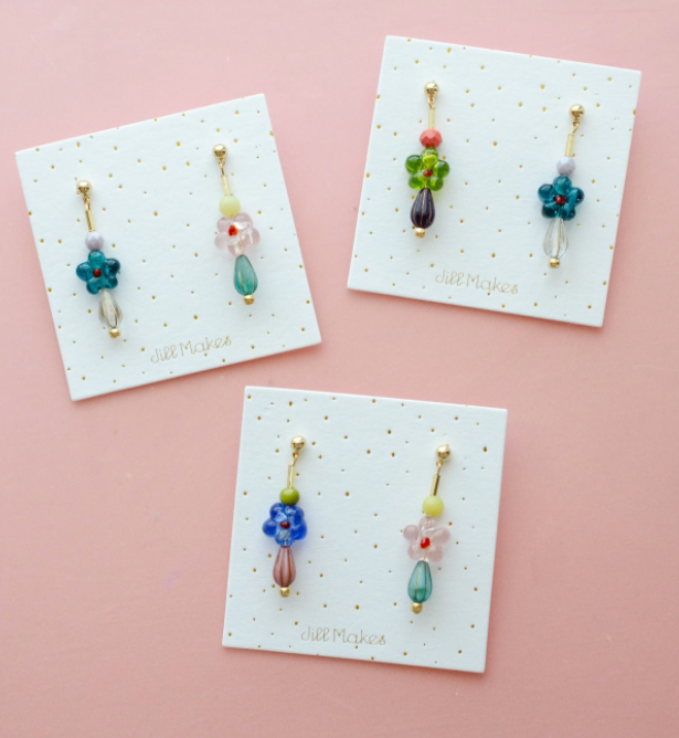 Mismatch Glass Flower Earrings