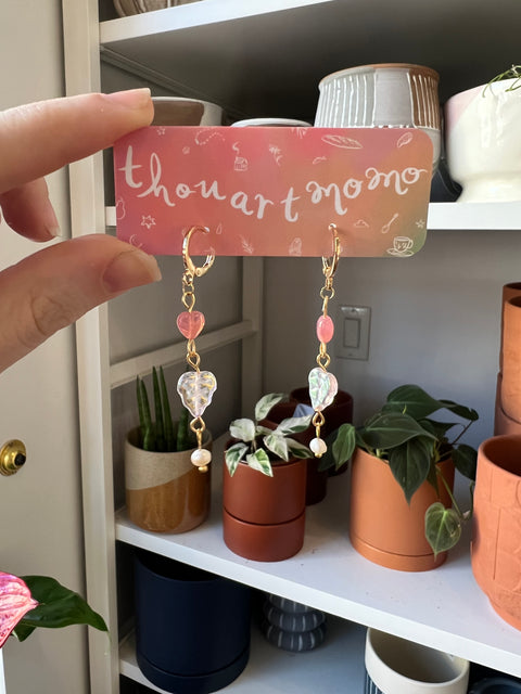 Heart Pearl Leaf Drop Earrings