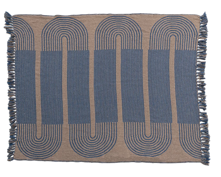 Woven Blue & Tan Cotton Throw