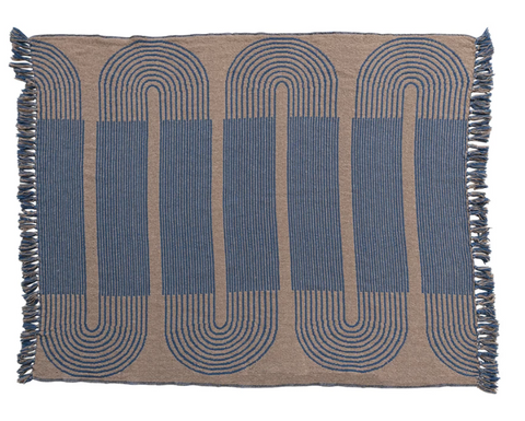 Woven Blue & Tan Cotton Throw