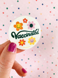 Vaccinated Smiley Flowers Vinyl Sticker