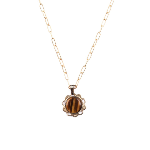 Michelle Starbuck Designs | Scalloped Charm Necklace in Tiger's Eye  Nickel free gold plated brass