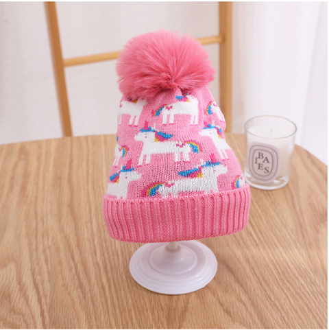Unicorn Pompom Hat Pink