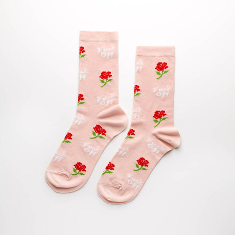 Fuck Off Rose Crew Socks (W)