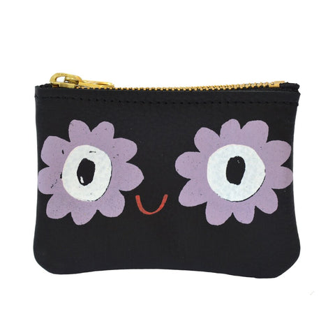 Black Flower Power Leather Cardholder