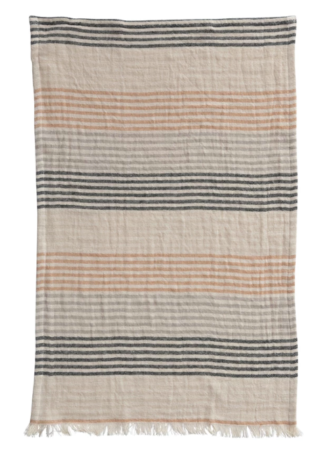 Woven Cotton Double Cloth Yarn Dyed Tea Towel & Fringe