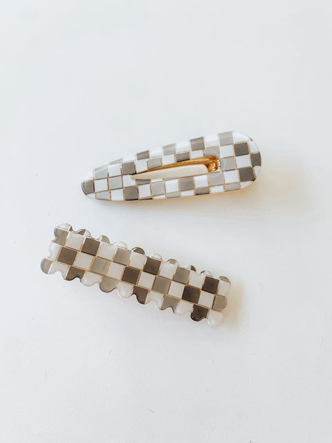 Checkered Acrylic Clips (Set of 2)