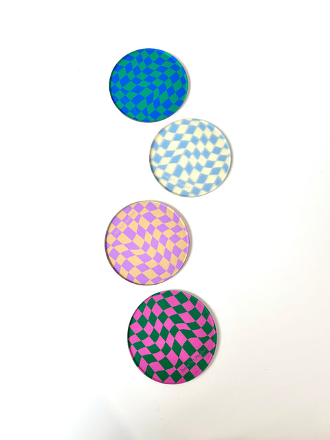 Wavy Checked Acrylic Coasters - Set of 4