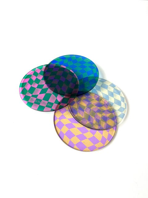 Wavy Checked Acrylic Coasters - Set of 4