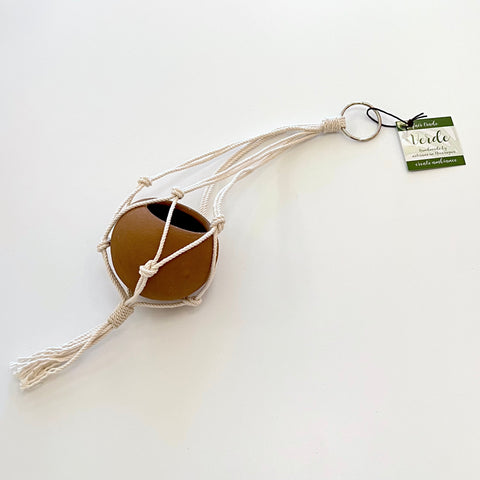 Mini Round Planter with Macrame Hanger