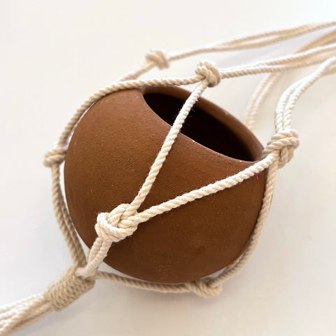 Mini Round Planter with Macrame Hanger