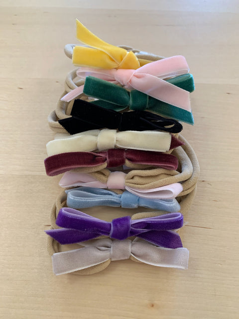 Small Velvet Bow Baby Headbands (Set of 2)