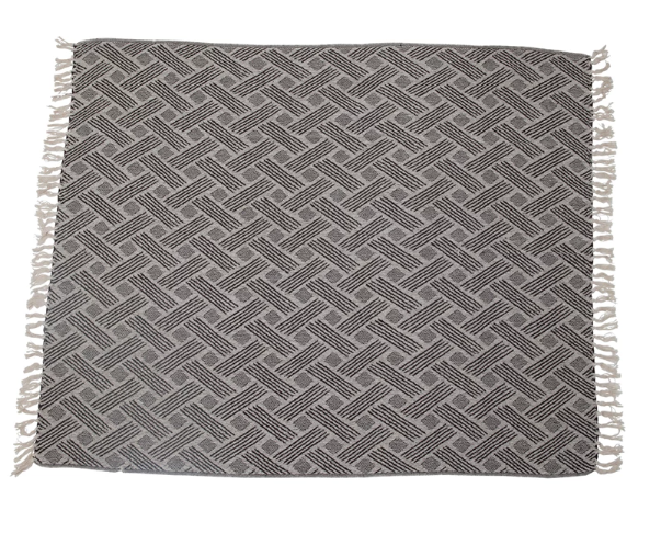 Grey Basket Weave Throw with Fringe