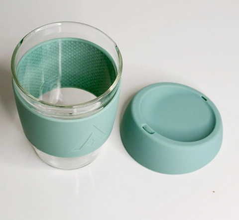 Uberstar | Reusable Glass Travel Coffee Cup - 12oz Sage Green