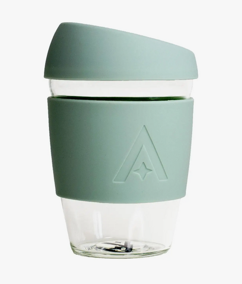 Uberstar | Reusable Glass Travel Coffee Cup - 12oz Sage Green