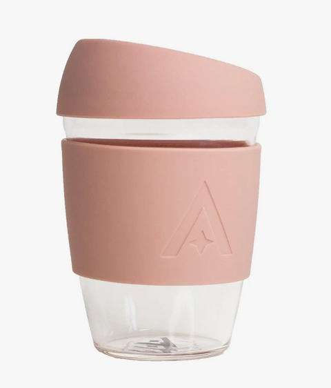 Uberstar | Reusable Glass Travel Coffee Cup - 12oz Blush Pink