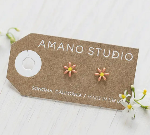 Pink Daisy Stud Earrings