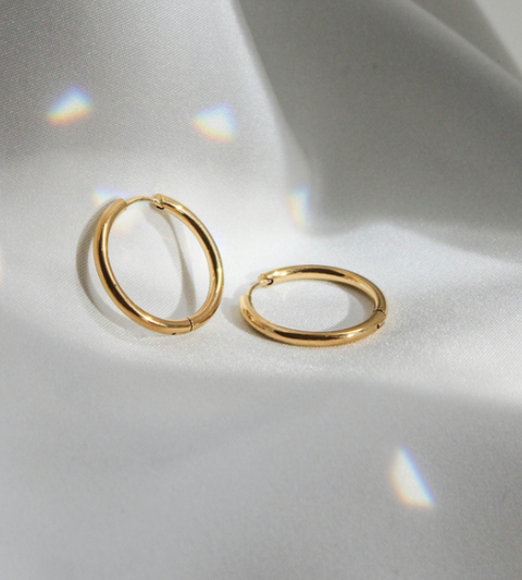 Feather Hoop Earrings Large (Gold)