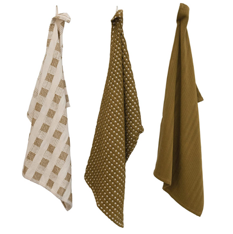Woven Cotton Tea Towels, Set of 3