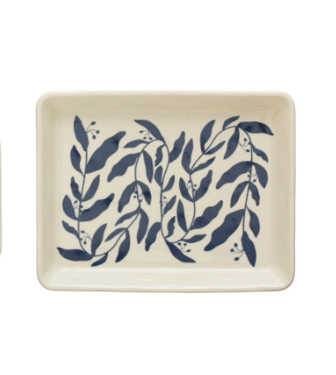 Stoneware Blue Botanical Plate - Large