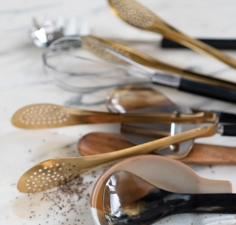 Stainless Steel Slotted Tongs - Gold