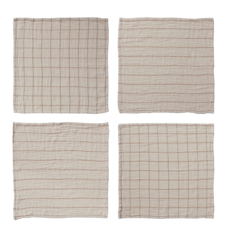 Cream Grid Cotton Napkins - Set of 4