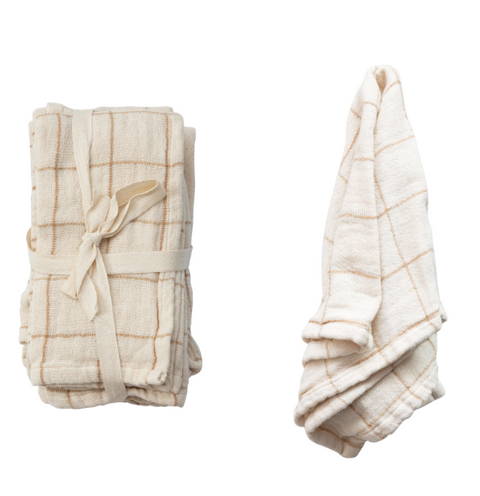 Cream Grid Cotton Napkins - Set of 4