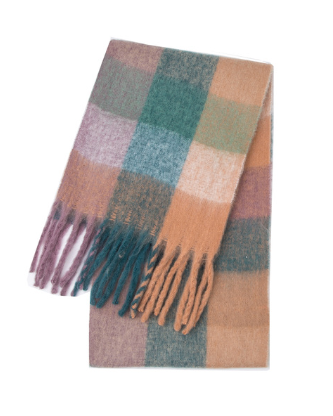 Fuzzy Check Blanket Scarf