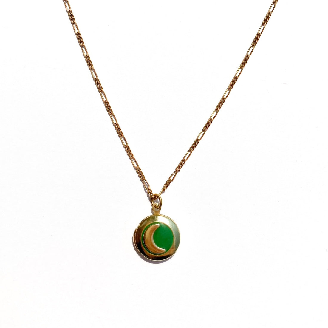 Michelle Starbuck Designs | Moon Locket Necklace in Olive Green  19"