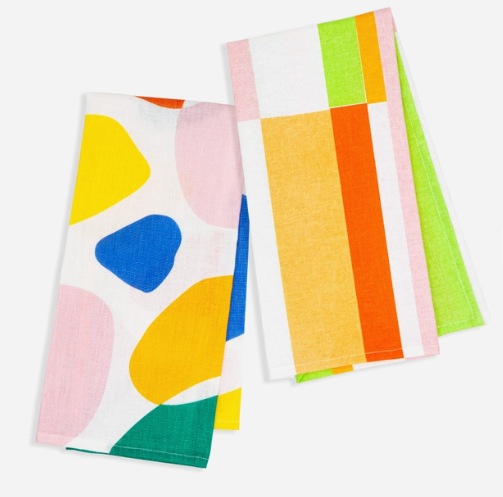 Linen Tea Towel Set - Multi Stripes and Boulders