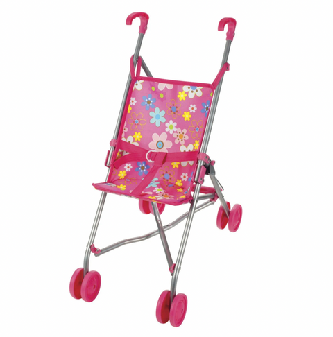 Pink Flowered Doll Stroller
