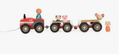 Wood Farm Tractor with Two Trailers