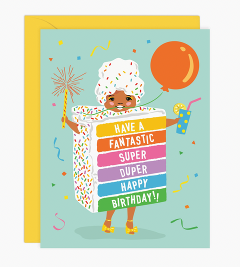 Rainbow Cake Girl Birthday Card