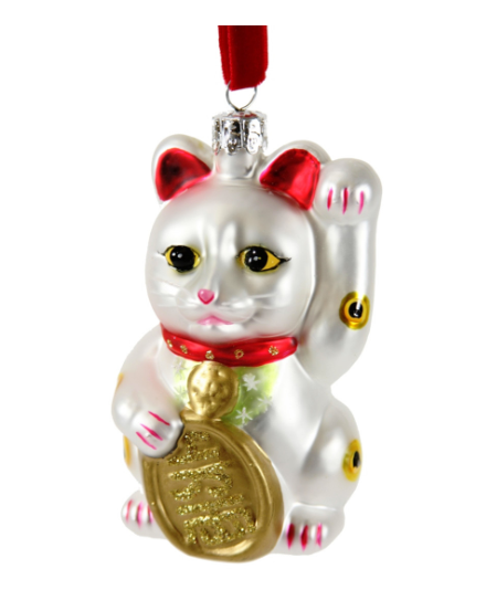 Lucky Cat - White Ornament