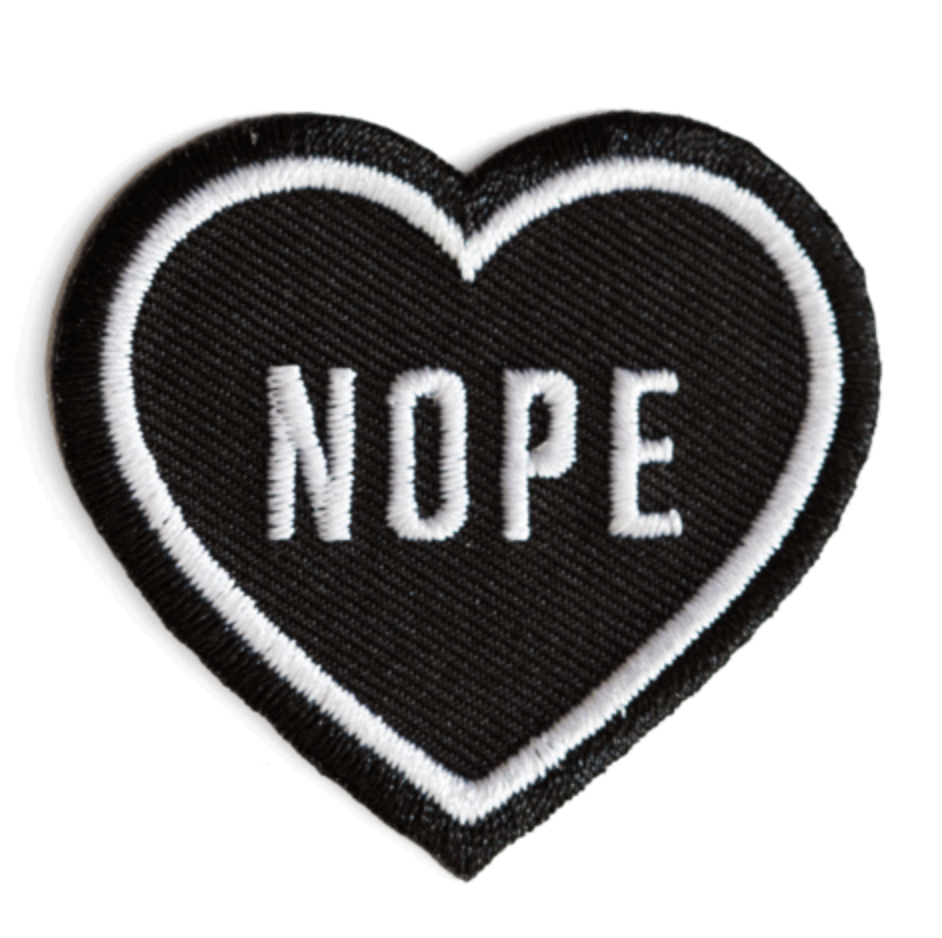 Nope Heart Black Embroidered Patch