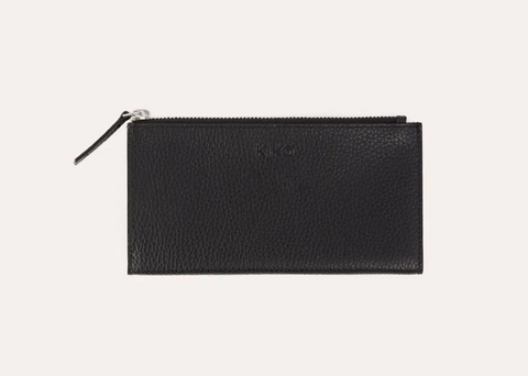 Black Leather Top Zip Wallet