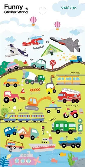 Vehicles Puffy Stickers