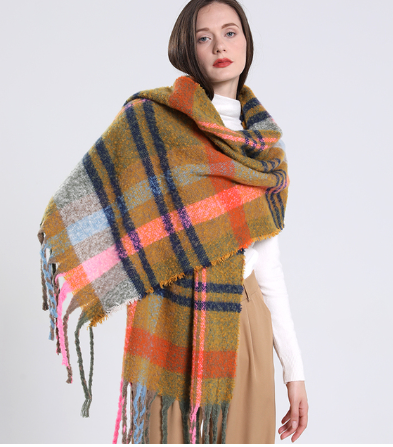 Fuzzy Plaid Blanket Scarf