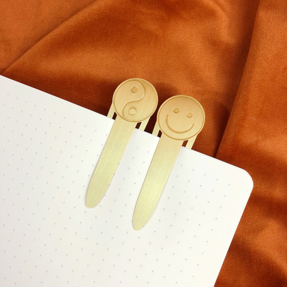 Yin Yang & Smiley Brass Bookmarks