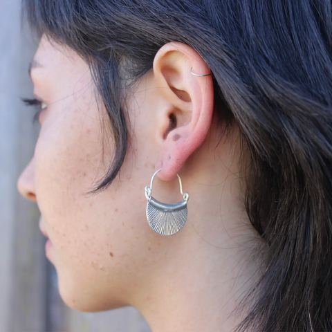 Small Hill Tribe Sterling Silver Etched Petal Earring