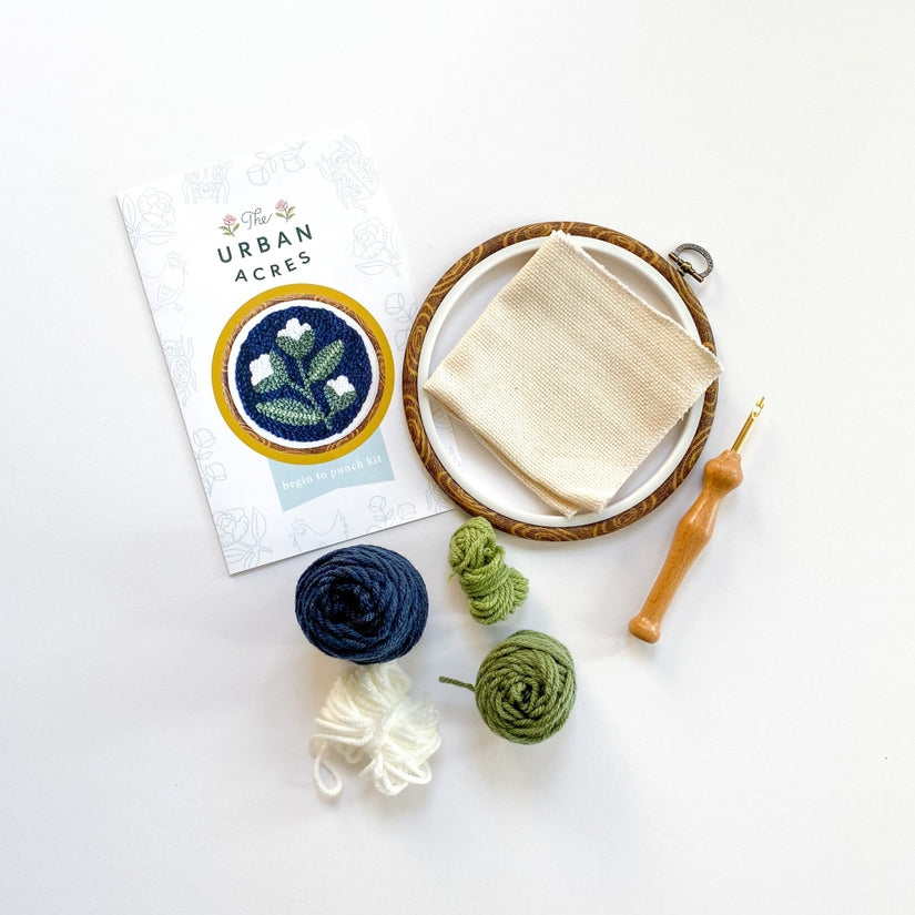 Blue Floral Begin To Punch Needle Kit